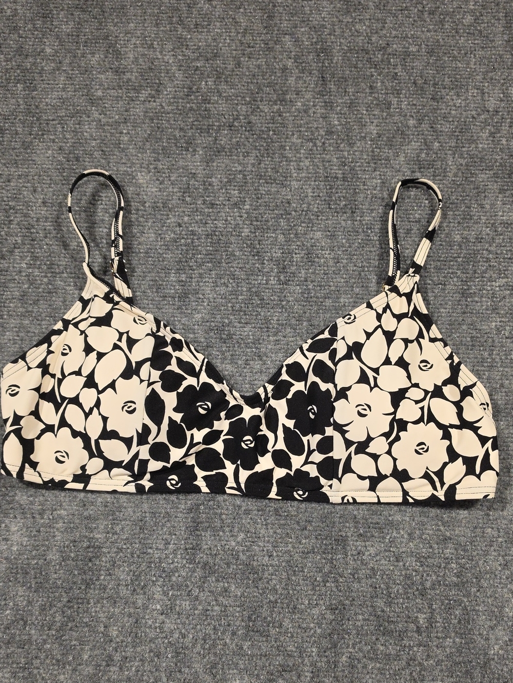 kate spade Black and Cream Floral Bikini Top Size Large